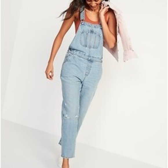 Old Navy Denim - Denim Slouchy Straight Ripped Workwear Overalls